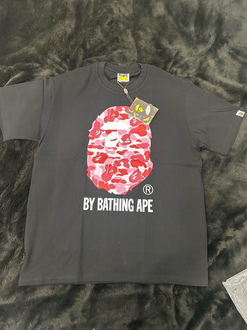 Bape Black Tee with Pink Camo Ape Head